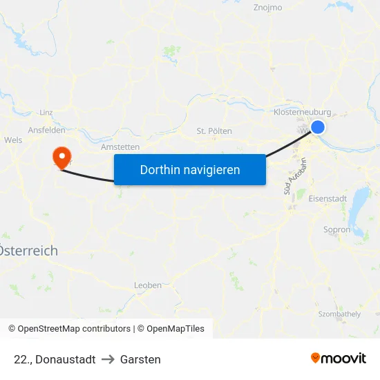 22., Donaustadt to Garsten map