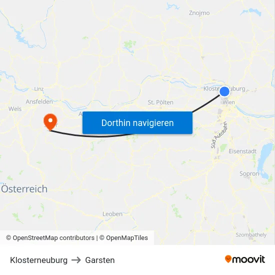 Klosterneuburg to Garsten map