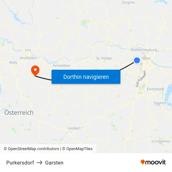 Purkersdorf to Garsten map
