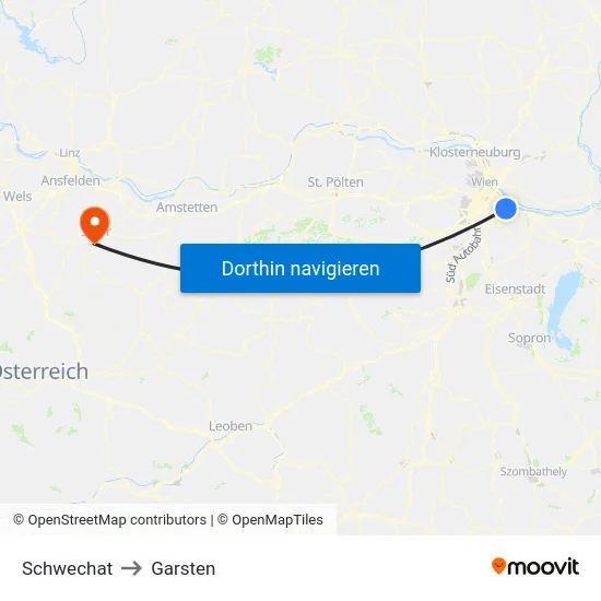 Schwechat to Garsten map