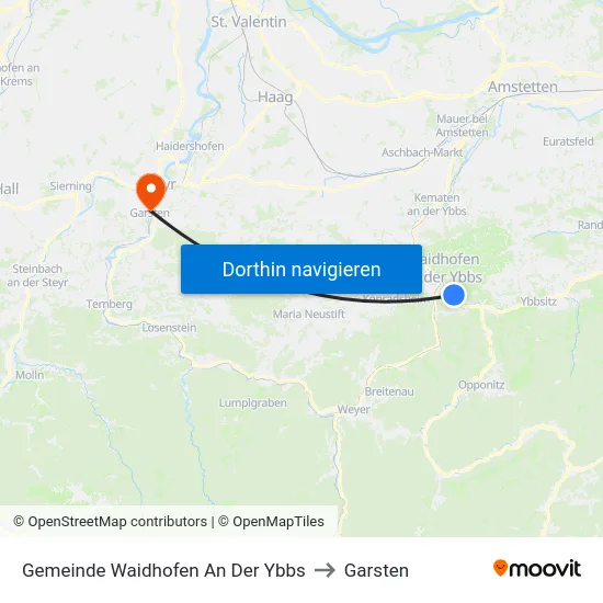Gemeinde Waidhofen An Der Ybbs to Garsten map