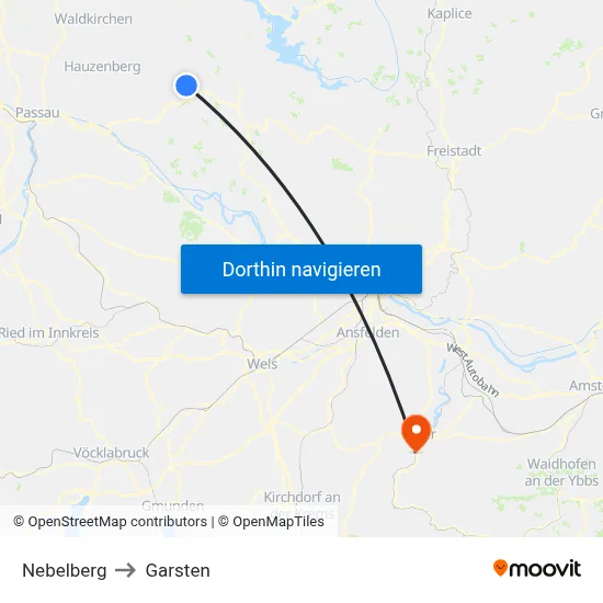 Nebelberg to Garsten map