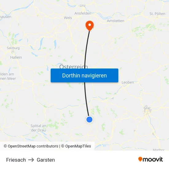 Friesach to Garsten map