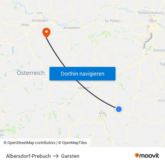 Albersdorf-Prebuch to Garsten map