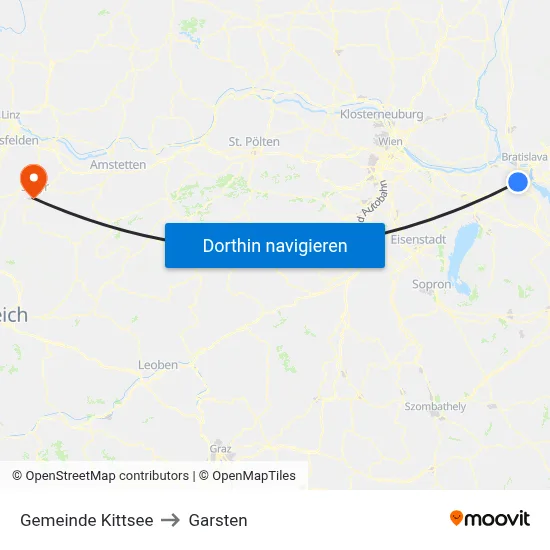 Gemeinde Kittsee to Garsten map