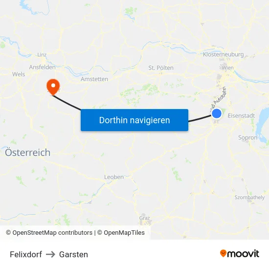 Felixdorf to Garsten map