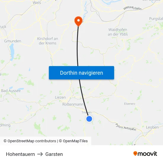 Hohentauern to Garsten map