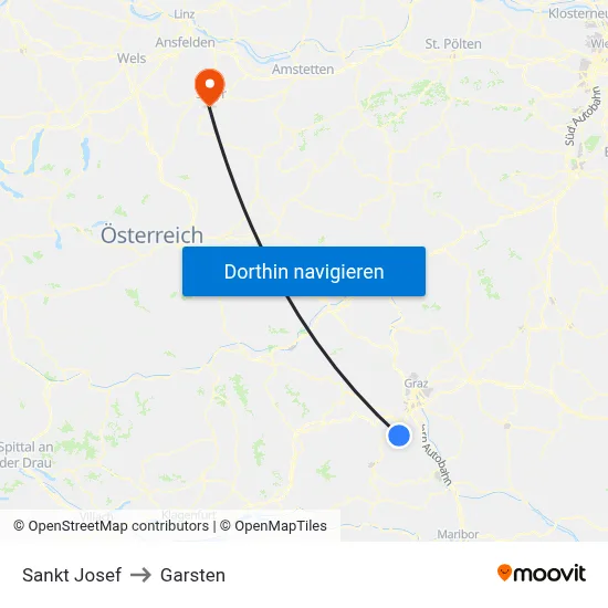 Sankt Josef to Garsten map