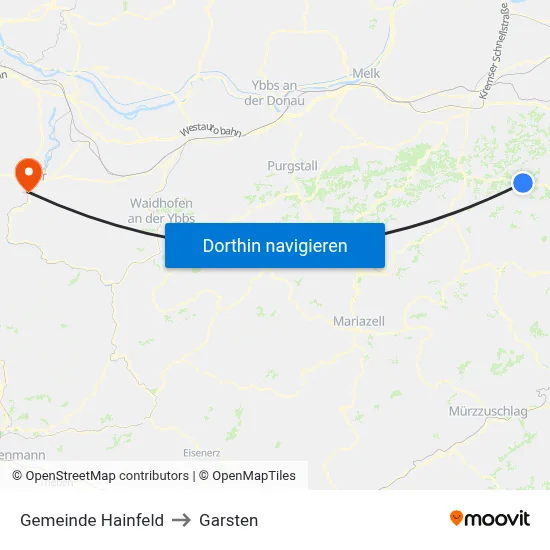 Gemeinde Hainfeld to Garsten map