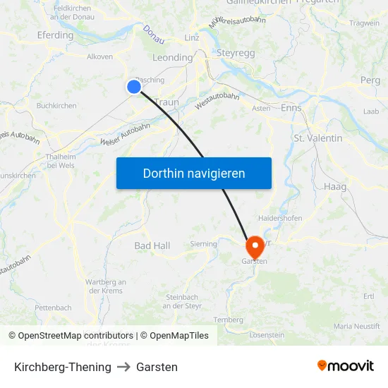 Kirchberg-Thening to Garsten map