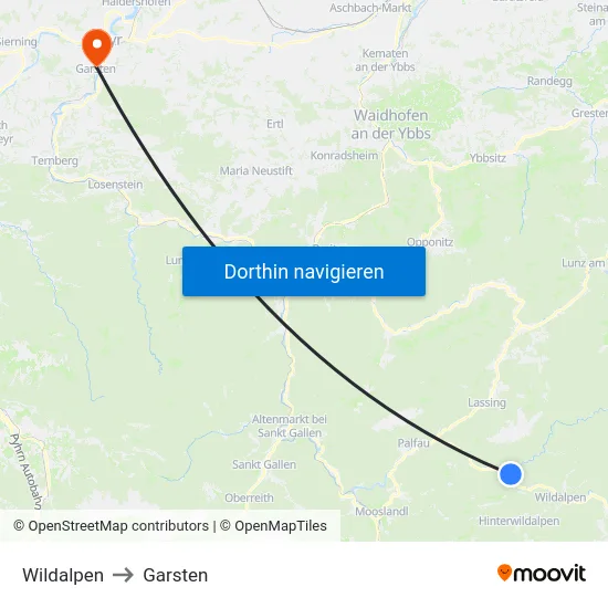 Wildalpen to Garsten map