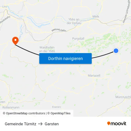 Gemeinde Türnitz to Garsten map