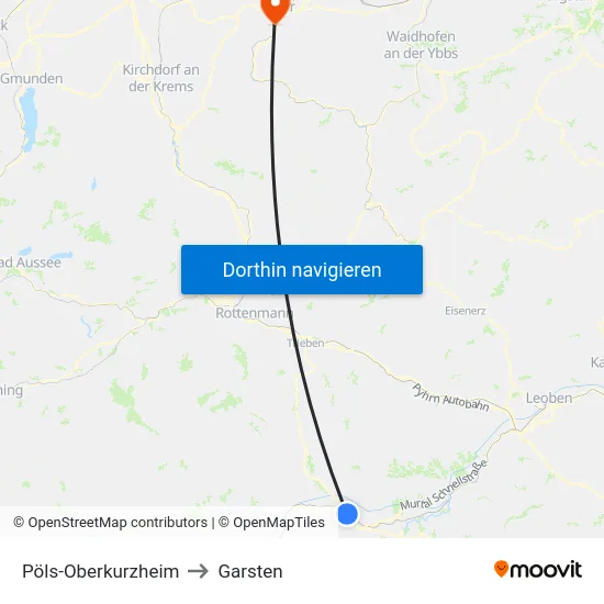 Pöls-Oberkurzheim to Garsten map