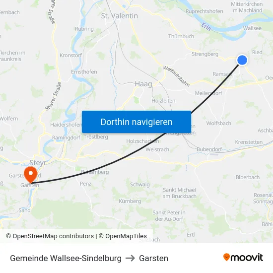Gemeinde Wallsee-Sindelburg to Garsten map