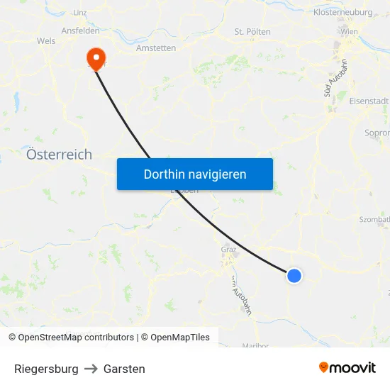 Riegersburg to Garsten map
