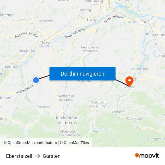 Eberstalzell to Garsten map