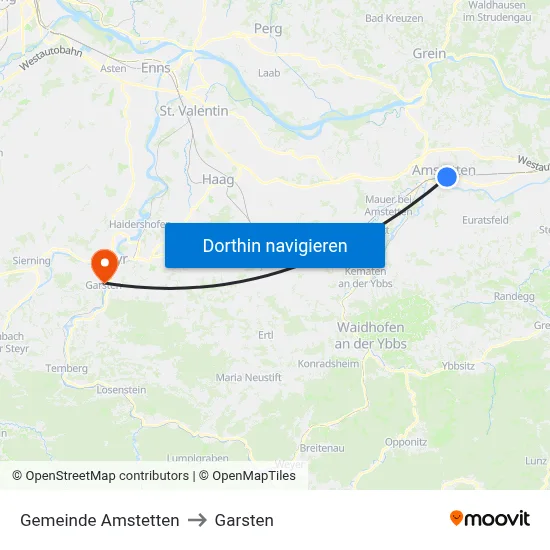 Gemeinde Amstetten to Garsten map