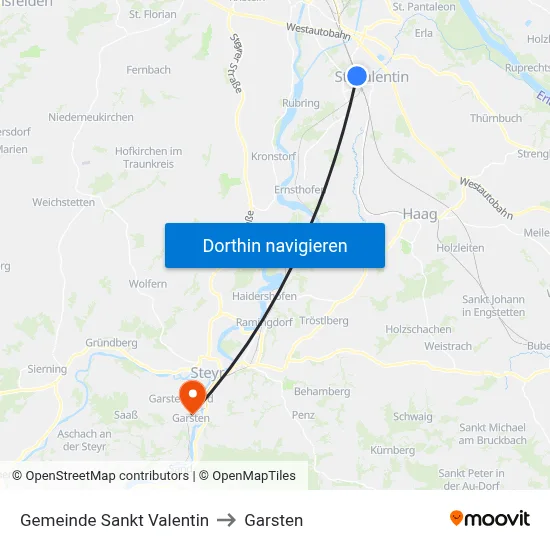 Gemeinde Sankt Valentin to Garsten map