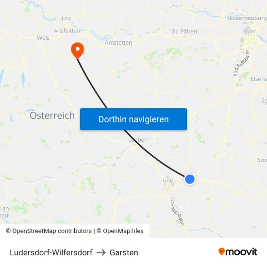 Ludersdorf-Wilfersdorf to Garsten map