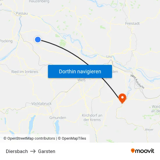 Diersbach to Garsten map