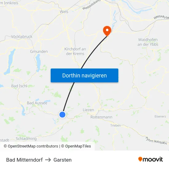 Bad Mitterndorf to Garsten map