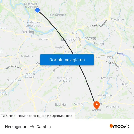 Herzogsdorf to Garsten map