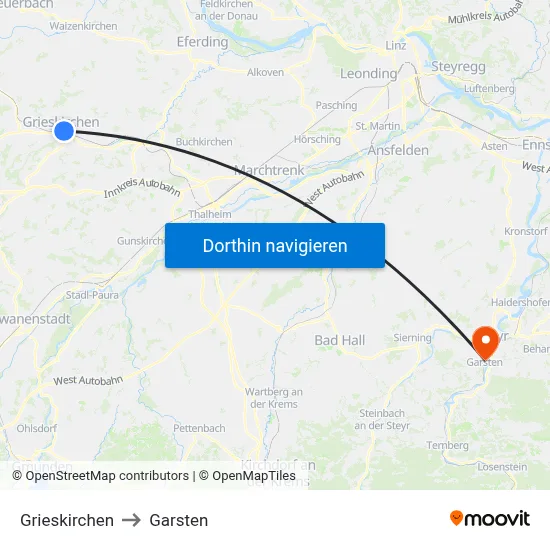 Grieskirchen to Garsten map