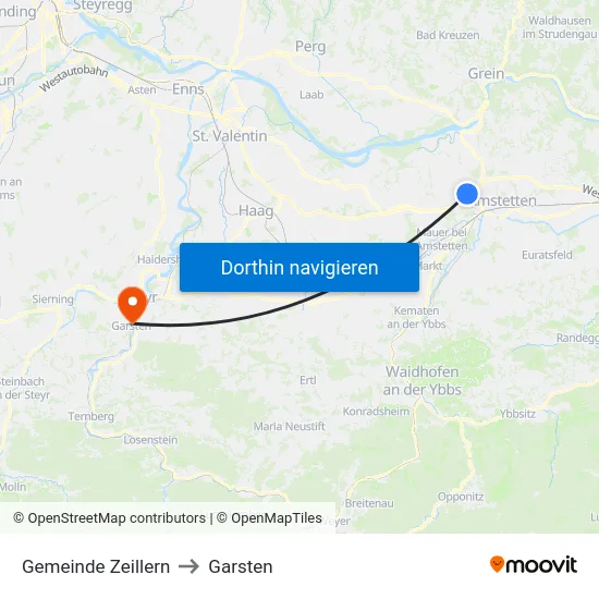 Gemeinde Zeillern to Garsten map