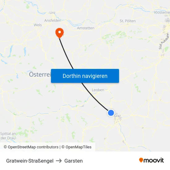 Gratwein-Straßengel to Garsten map