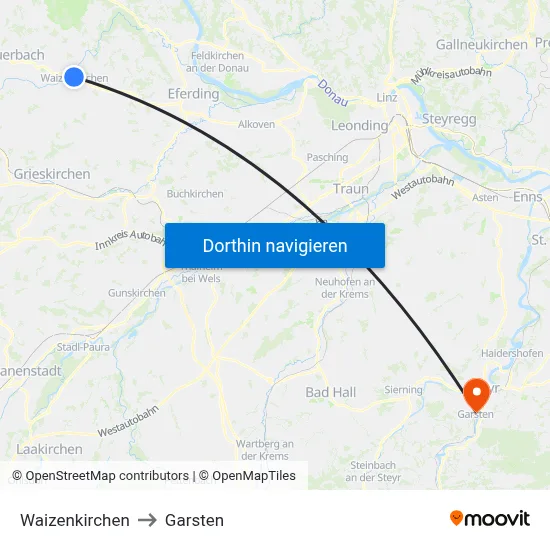 Waizenkirchen to Garsten map