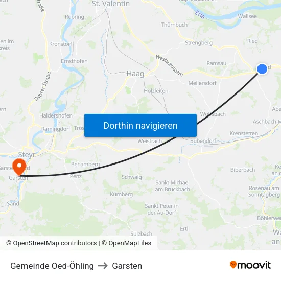 Gemeinde Oed-Öhling to Garsten map