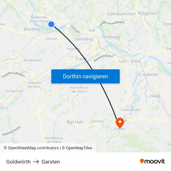 Goldwörth to Garsten map