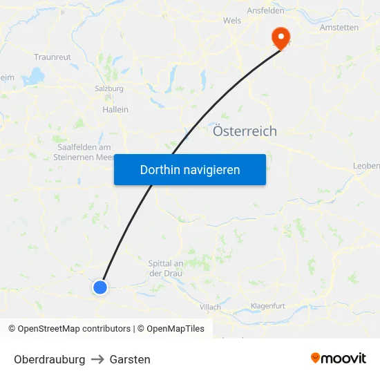 Oberdrauburg to Garsten map