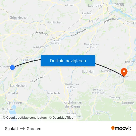 Schlatt to Garsten map