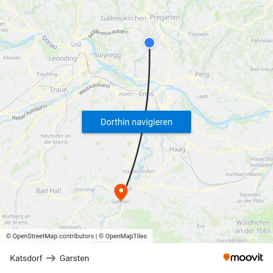 Katsdorf to Garsten map