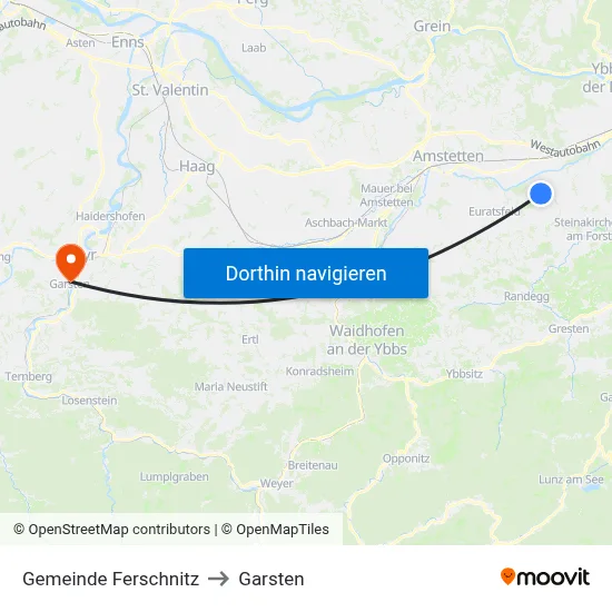 Gemeinde Ferschnitz to Garsten map
