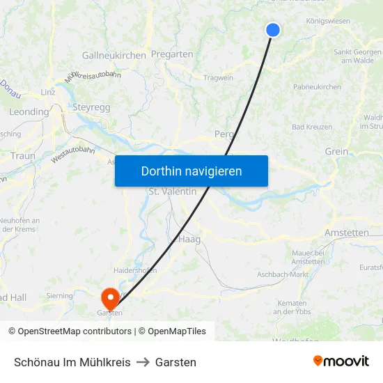 Schönau Im Mühlkreis to Garsten map