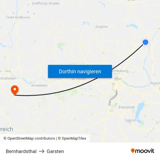 Bernhardsthal to Garsten map