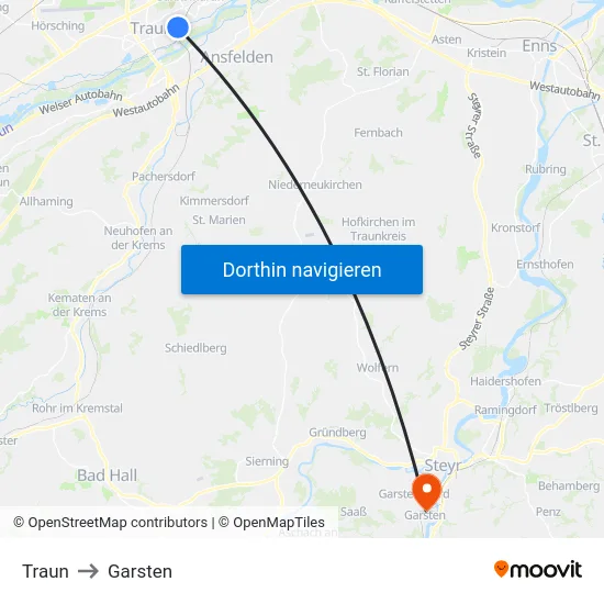 Traun to Garsten map