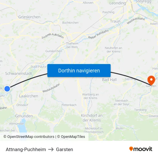 Attnang-Puchheim to Garsten map