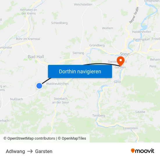 Adlwang to Garsten map