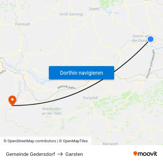 Gemeinde Gedersdorf to Garsten map