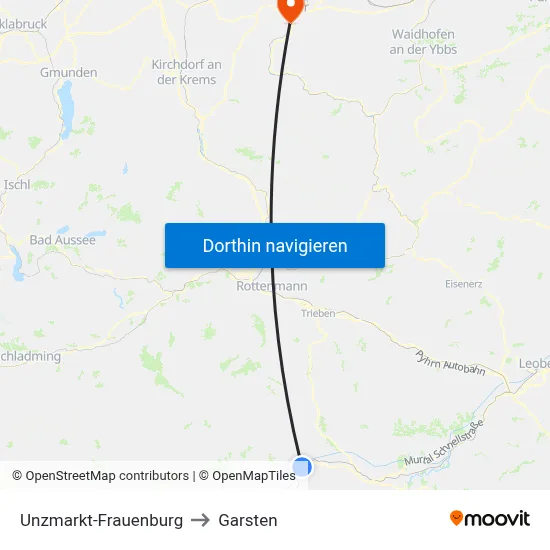 Unzmarkt-Frauenburg to Garsten map