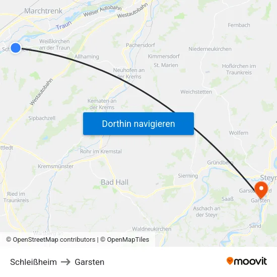 Schleißheim to Garsten map
