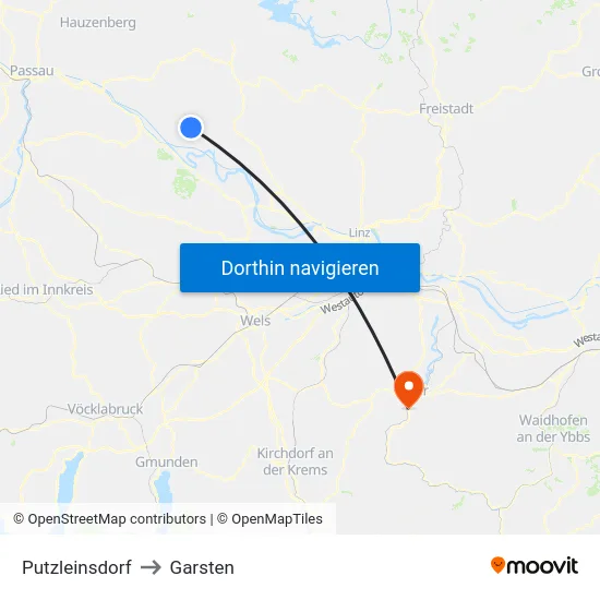 Putzleinsdorf to Garsten map