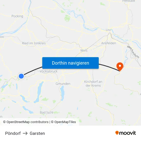 Pöndorf to Garsten map
