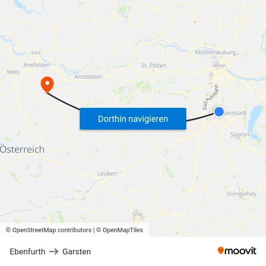 Ebenfurth to Garsten map