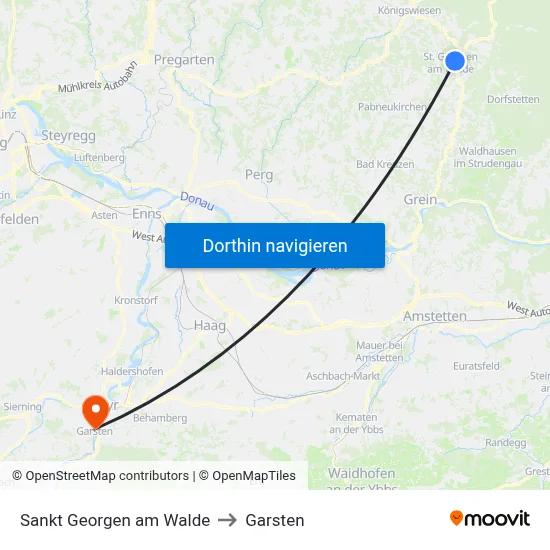 Sankt Georgen am Walde to Garsten map