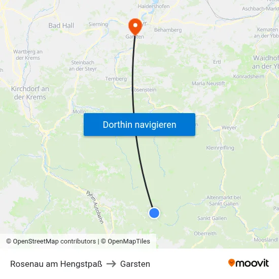 Rosenau am Hengstpaß to Garsten map