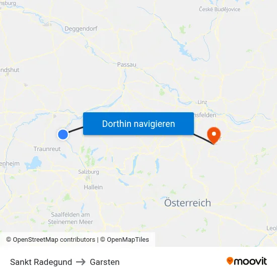 Sankt Radegund to Garsten map